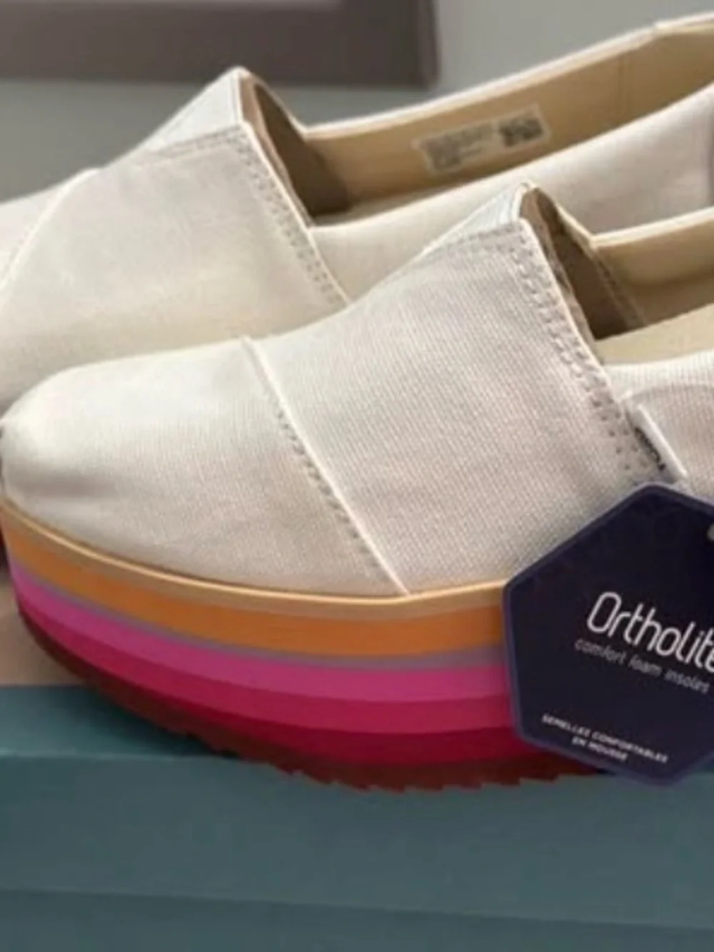 TOMS White Canvas Platform Alps Slip-On with Pink Ombre Sole, NWT
